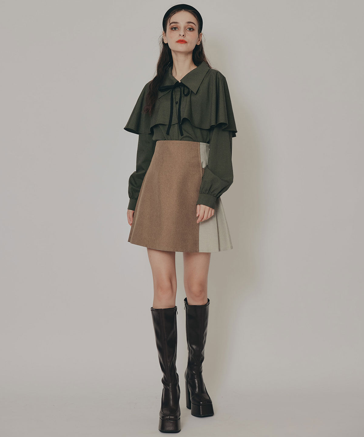 REDYAZEL「ケープライクグレンチェックリボンタイブラウス」|シャツ・ブラウス|