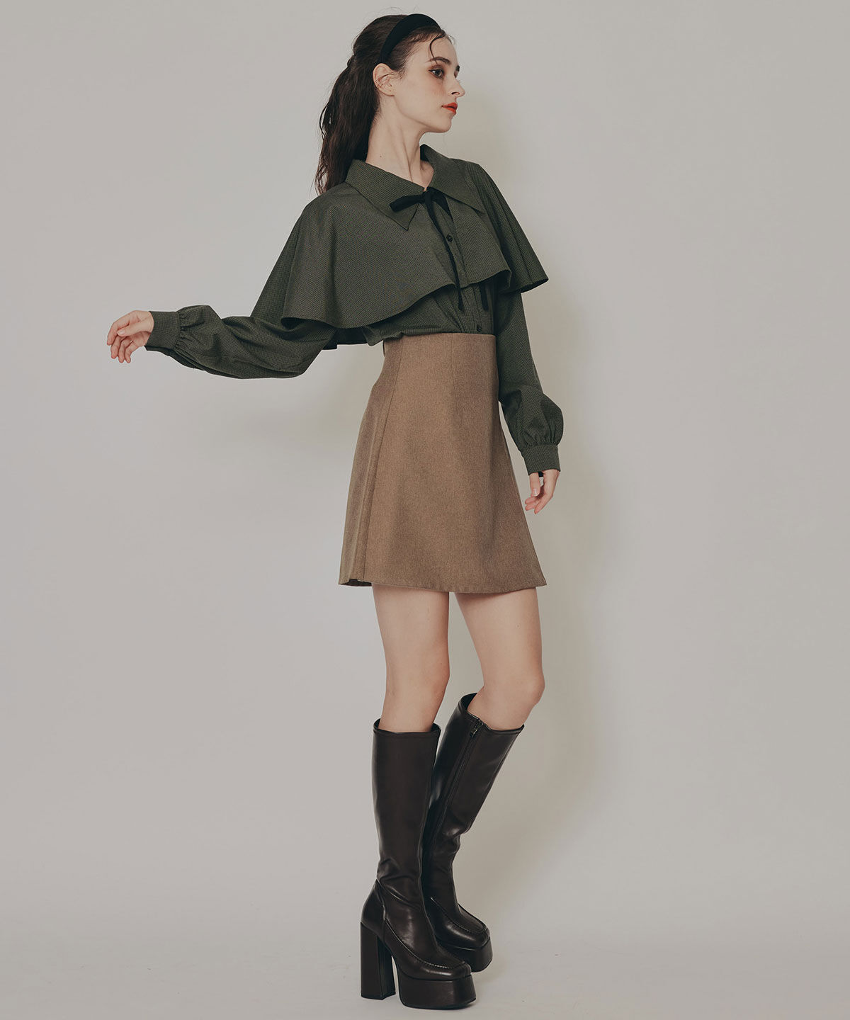 REDYAZEL「ケープライクグレンチェックリボンタイブラウス」|シャツ・ブラウス|