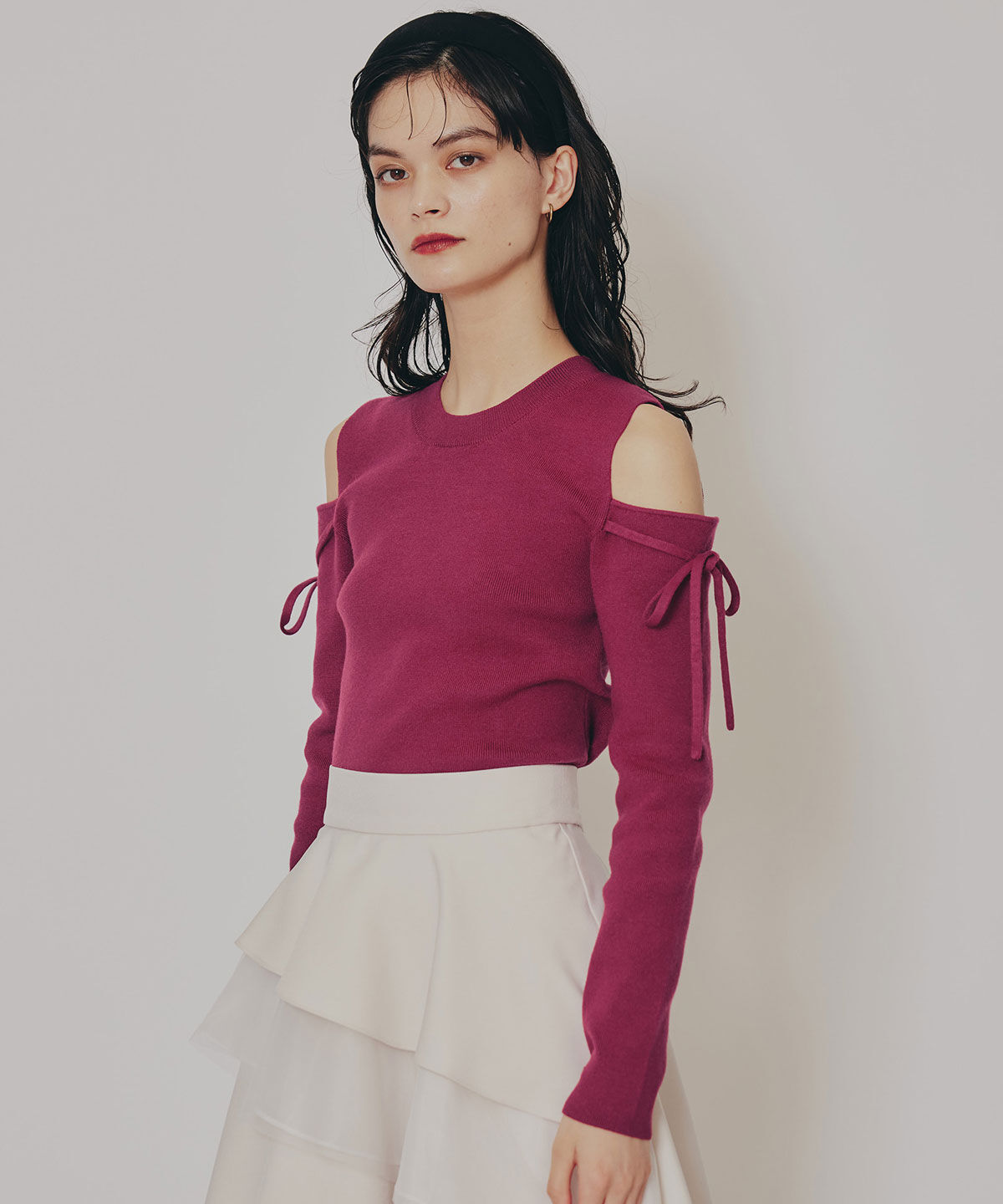 REDYAZEL「リボンオフショルダーニットトップス」|ニット・セーター|