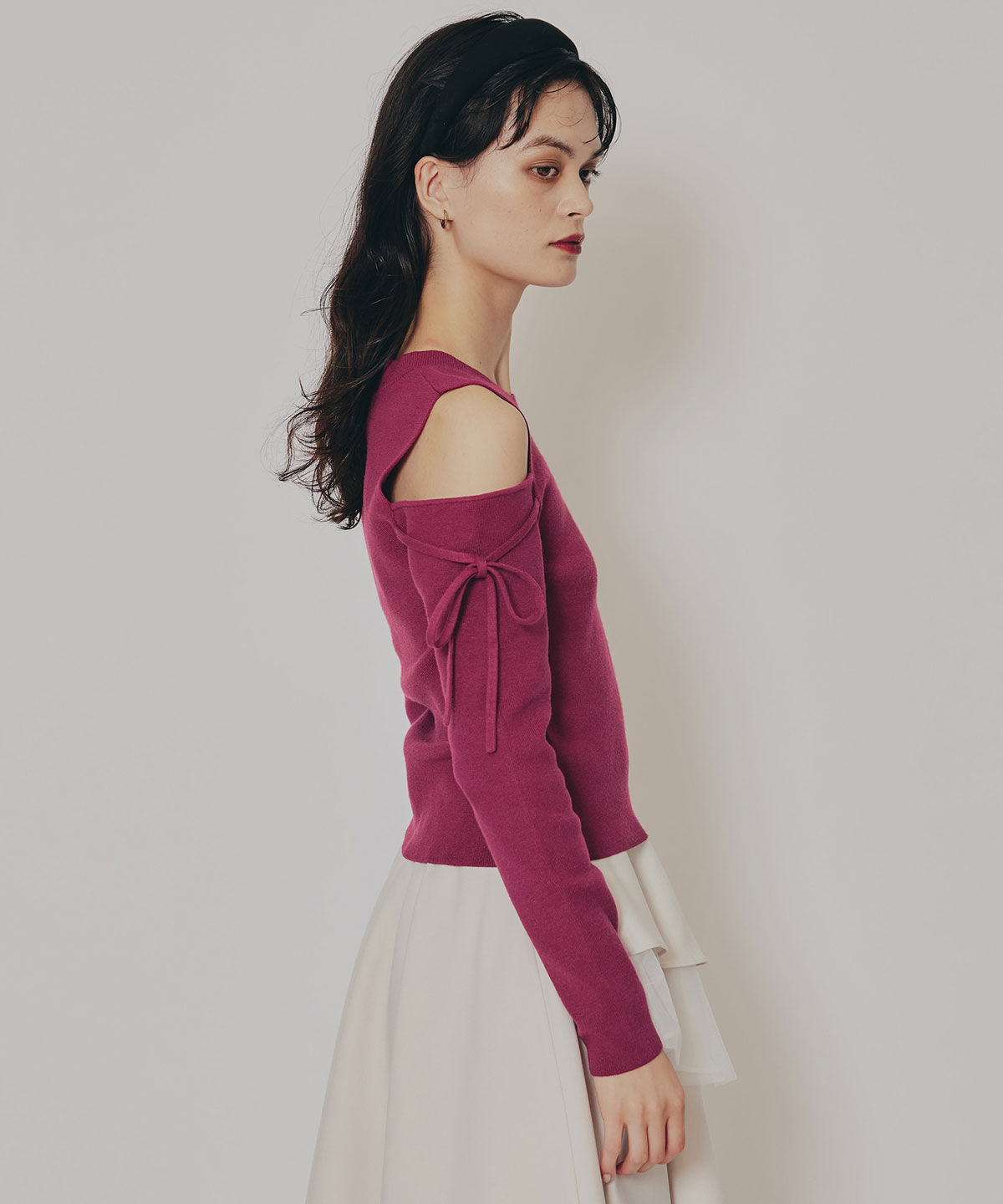 REDYAZEL「リボンオフショルダーニットトップス」|ニット・セーター|