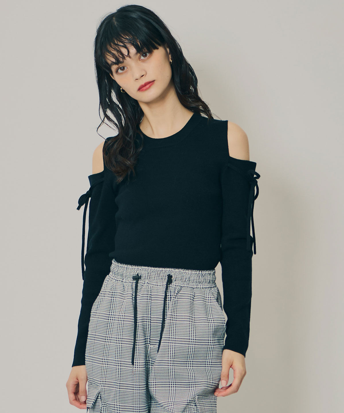 REDYAZEL「リボンオフショルダーニットトップス」|ニット・セーター|