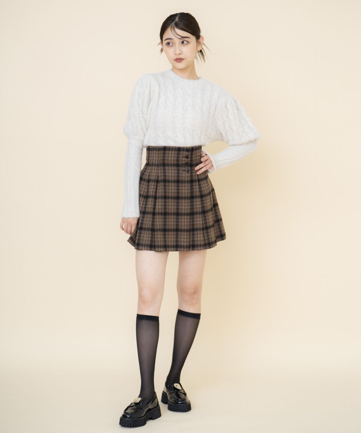 REDYAZEL「ケーブルパフスリーブニットトップス」|ニット・セーター|