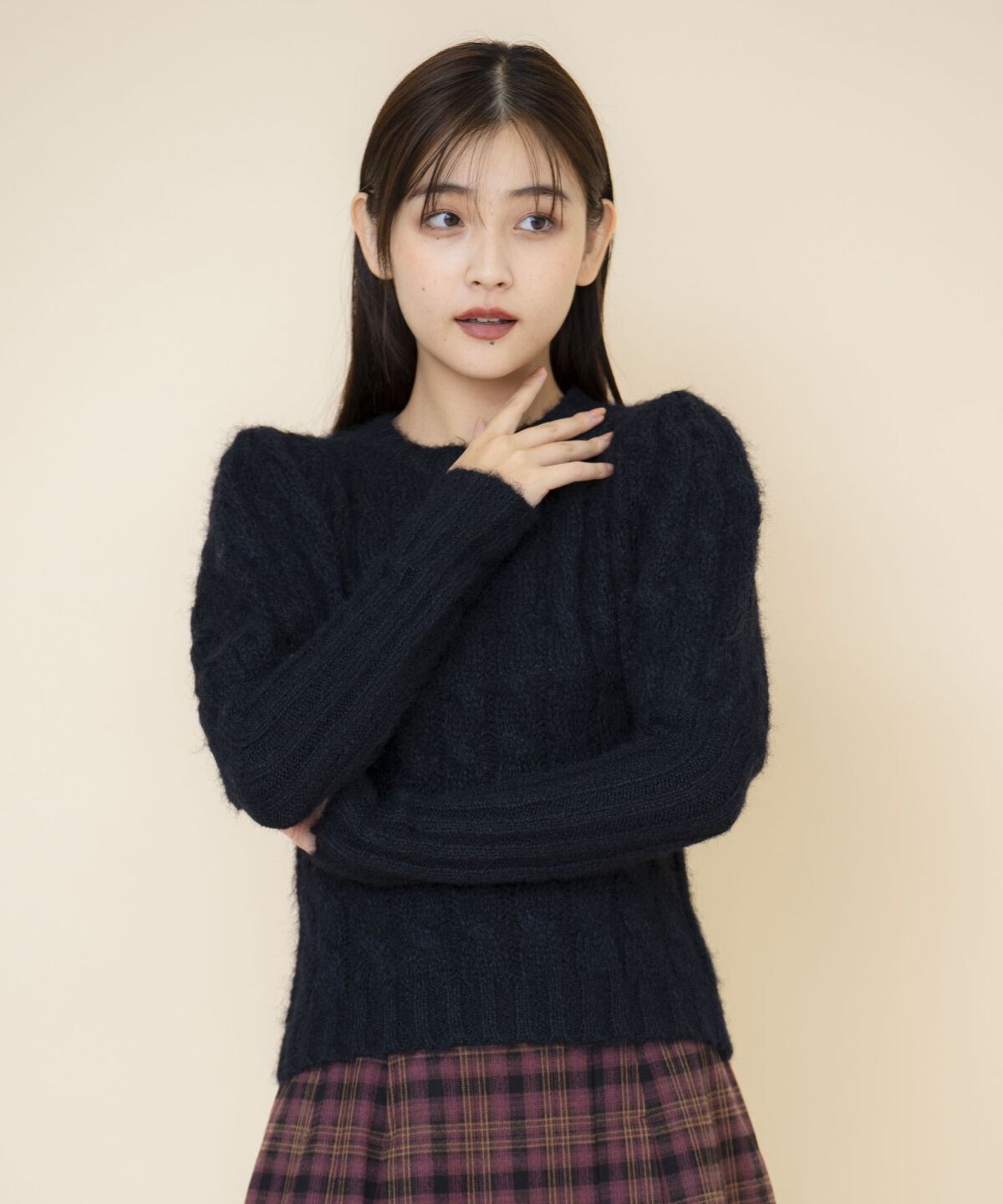 REDYAZEL「ケーブルパフスリーブニットトップス」|ニット・セーター|