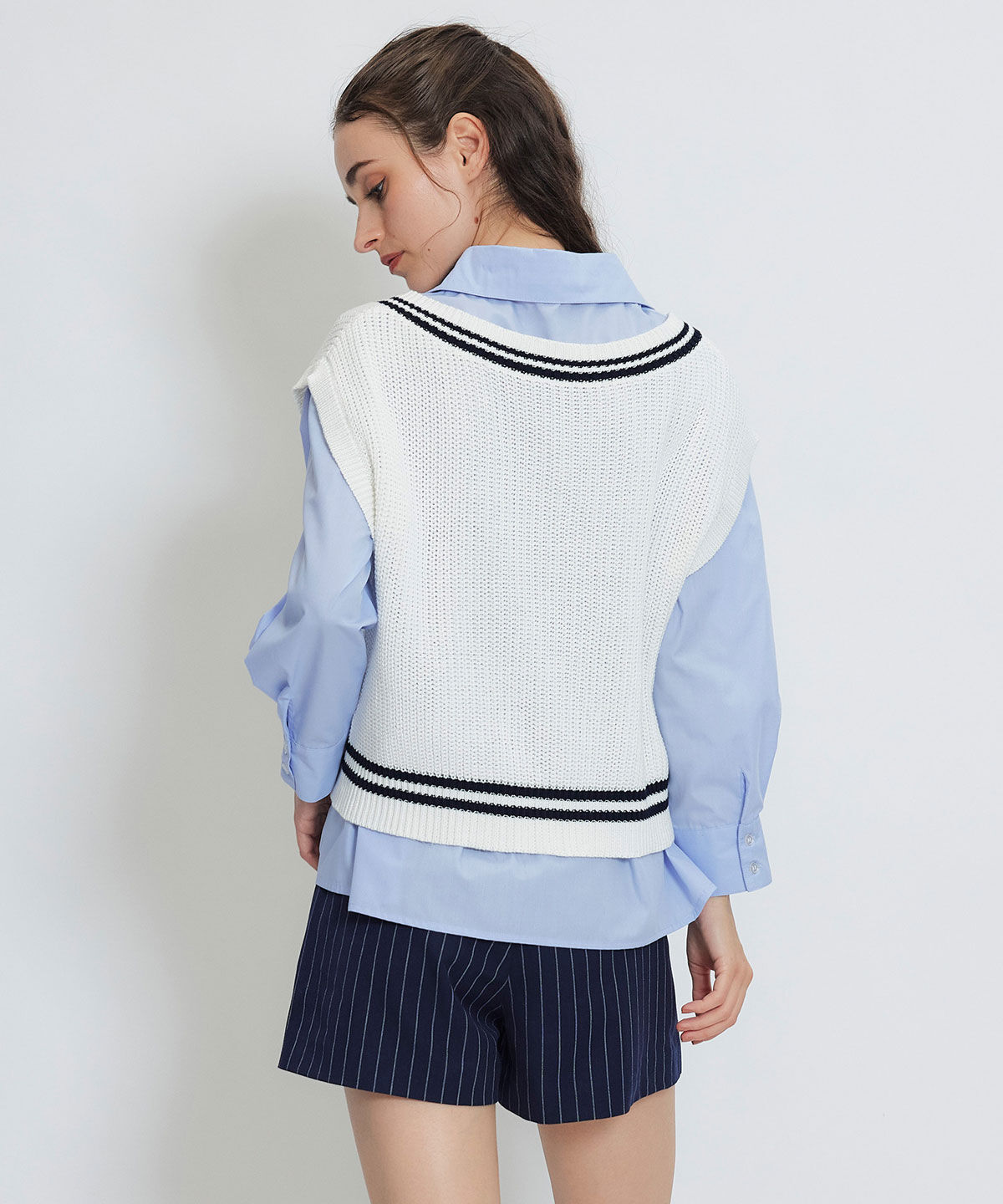 REDYAZEL「カレッジライクラインベスト&times;シャツブラウス」|ニット・セーター|