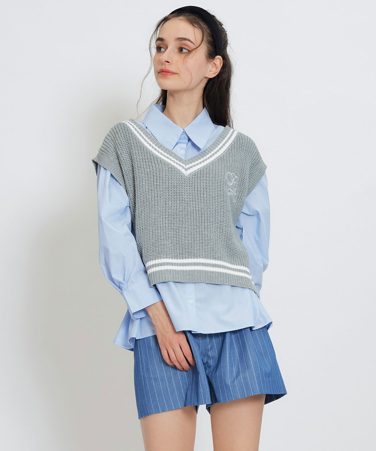 REDYAZEL「カレッジライクラインベスト&times;シャツブラウス」|ニット・セーター|