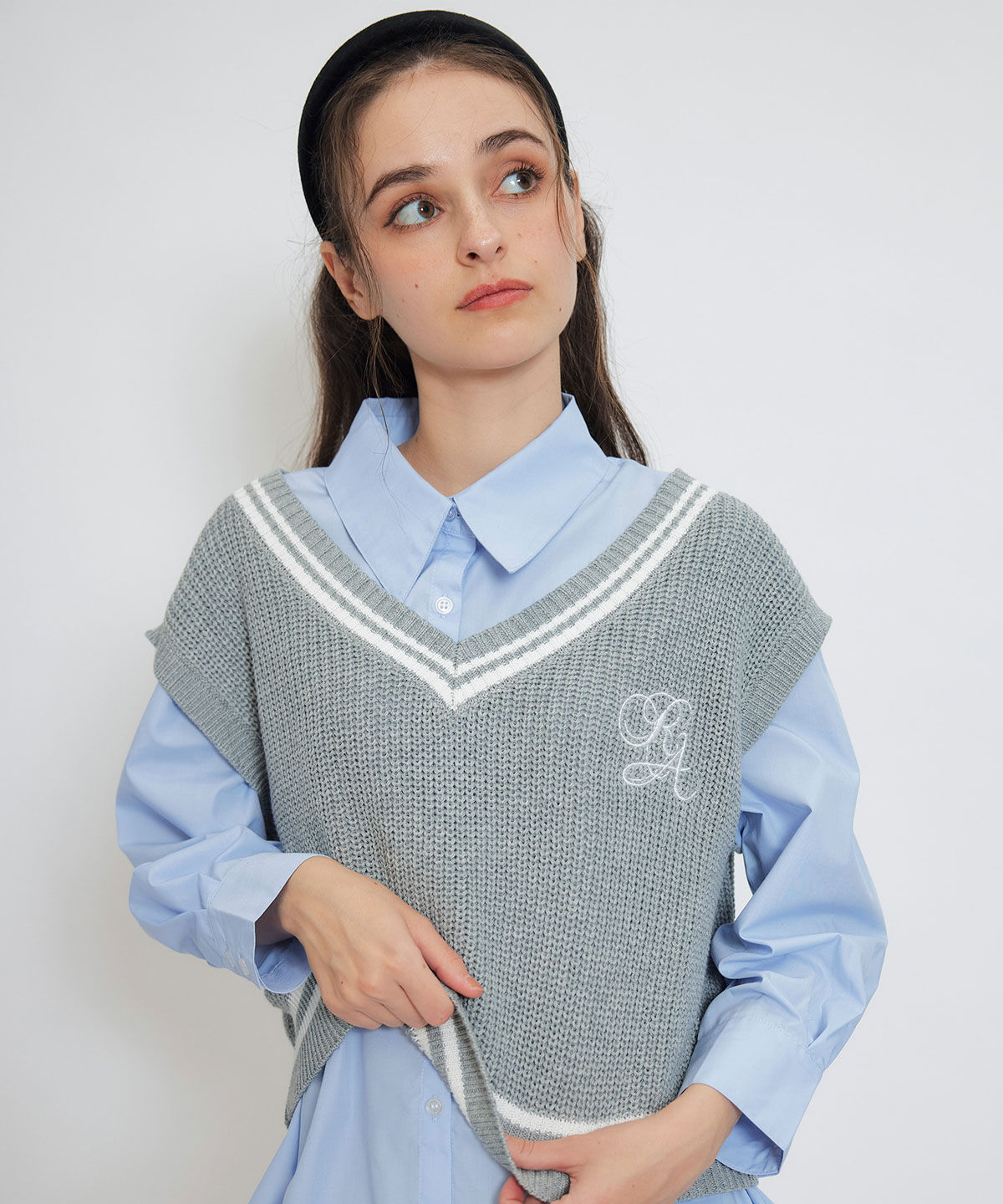 REDYAZEL「カレッジライクラインベスト&times;シャツブラウス」|ニット・セーター|