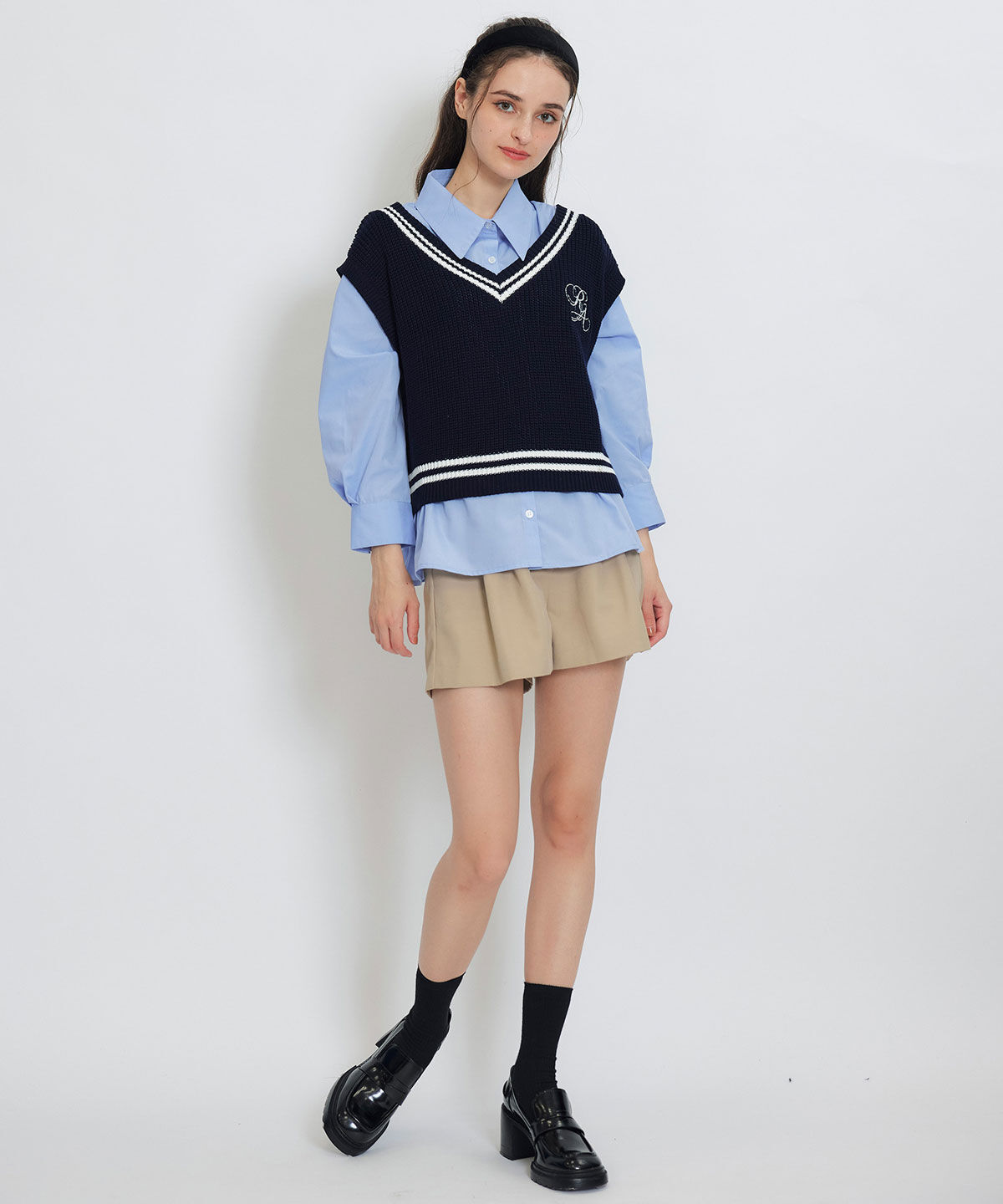 REDYAZEL「カレッジライクラインベスト&times;シャツブラウス」|ニット・セーター|