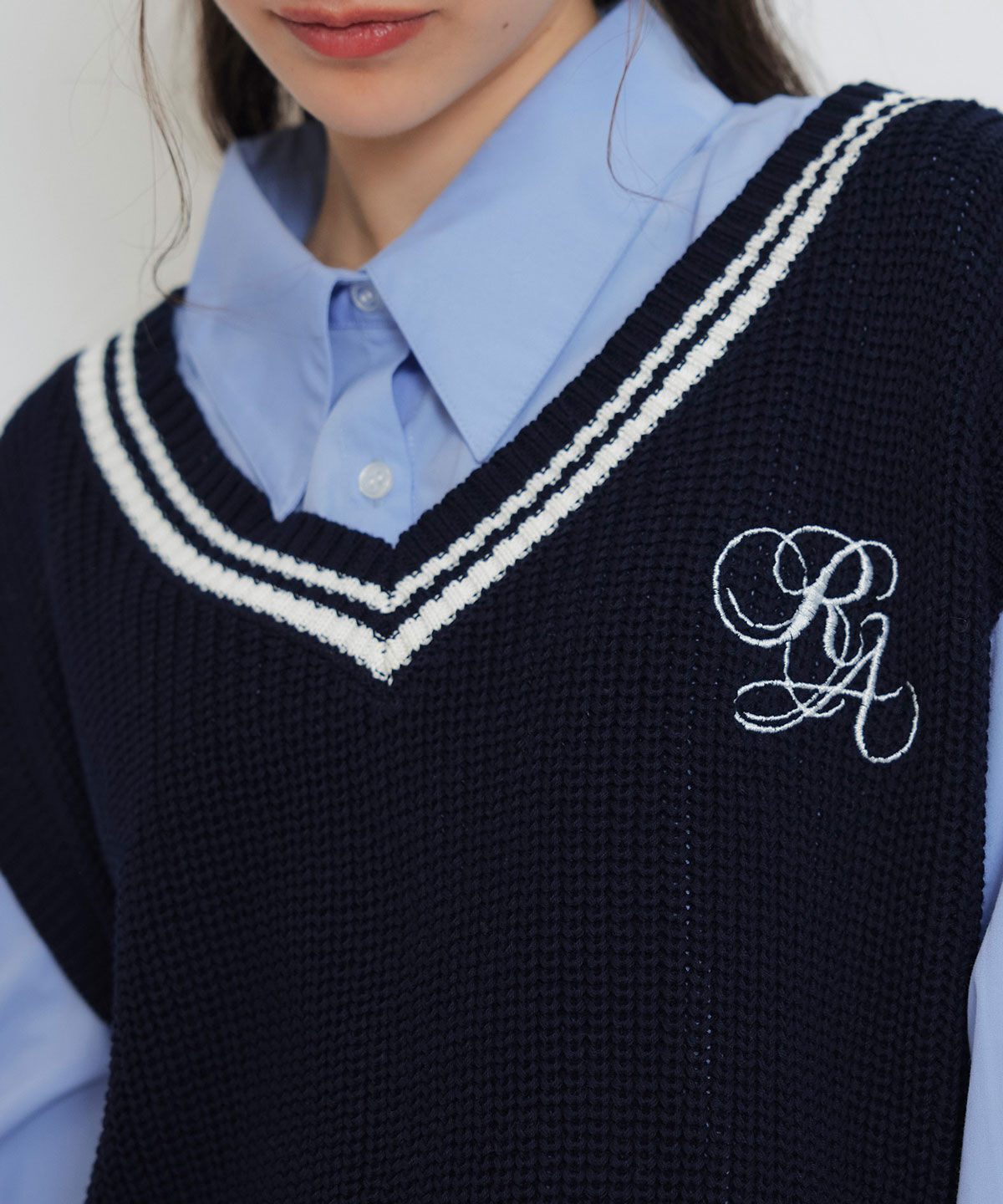 REDYAZEL「カレッジライクラインベスト&times;シャツブラウス」|ニット・セーター|