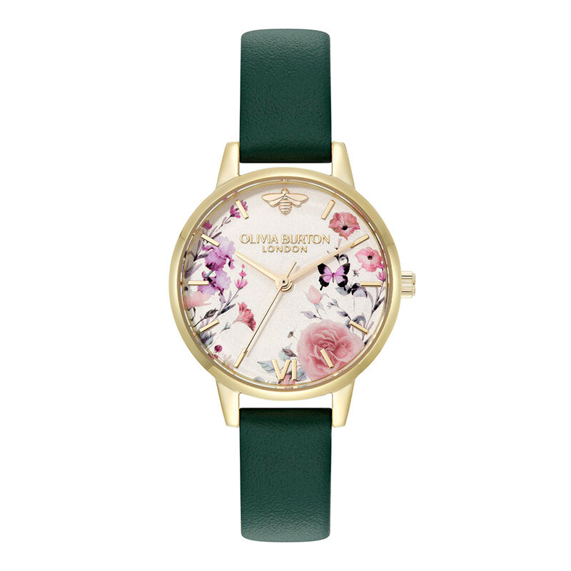 OLIVIA BURTON 「〈OLIVIA BURTON(ｵﾘﾋﾞｱﾊﾞｰﾄﾝ)〉ｼｸﾞﾈﾁｬｰ 30mm ｲﾗｽﾄﾚｲﾃｯﾄﾞ ﾌﾛｰﾗﾙﾌｫﾚｽﾄｸﾞﾘｰﾝ ﾚｻﾞｰ」|腕時計|YELLOW GOLD
