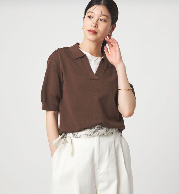 UNITED ARROWS green label relaxing「【WEB限定】＜at ease＞エリツキ スキッパー ニット 接触冷感 UVカット 遮熱」|ニット・セーター|