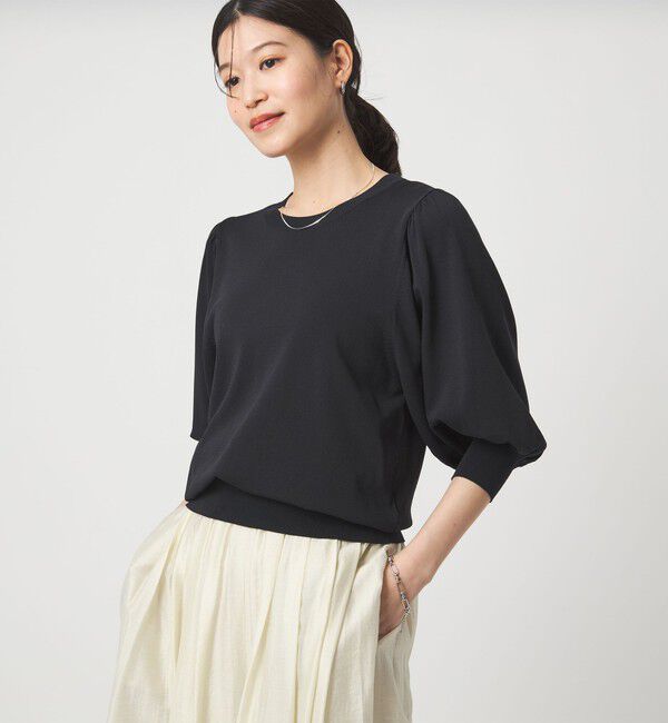 UNITED ARROWS green label relaxing「【WEB限定】＜at ease＞袖ボリューム ニット ウォッシャブル 接触冷感 UVカット 遮熱」|ニット・セーター|