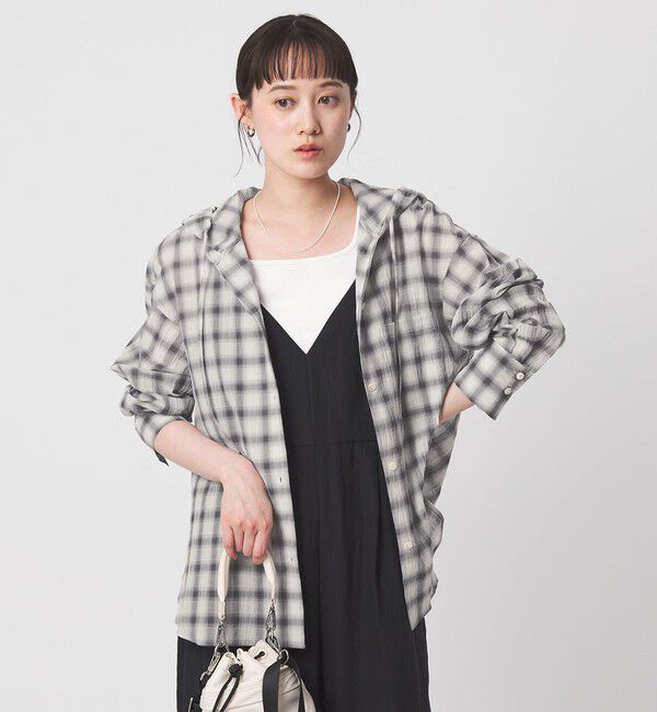 UNITED ARROWS green label relaxing「【WEB限定】＜at ease＞フード チェック シャツ」|シャツ・ブラウス|MD.GRAY