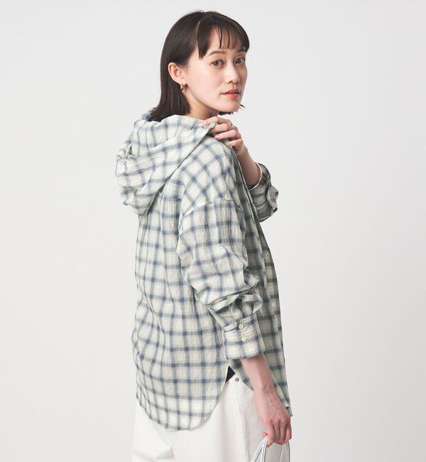 UNITED ARROWS green label relaxing「【WEB限定】＜at ease＞フード チェック シャツ」|シャツ・ブラウス|LT.BLUE