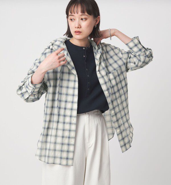 UNITED ARROWS green label relaxing「【WEB限定】＜at ease＞フード チェック シャツ」|シャツ・ブラウス|
