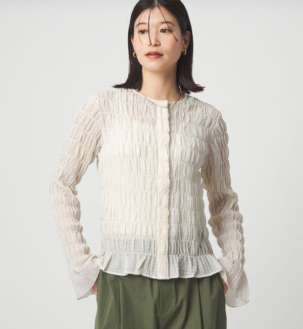 UNITED ARROWS green label relaxing「【WEB限定】＜at ease＞シアー サッカーライク クルーネック カーディガン」|カーディガン|
