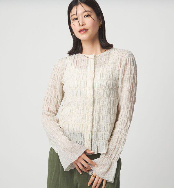 UNITED ARROWS green label relaxing「【WEB限定】＜at ease＞シアー サッカーライク クルーネック カーディガン」|カーディガン|