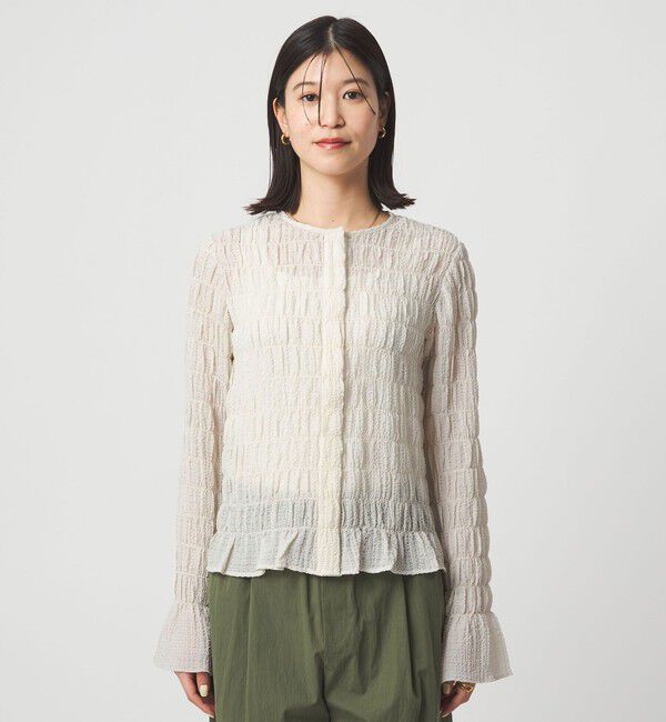 UNITED ARROWS green label relaxing「【WEB限定】＜at ease＞シアー サッカーライク クルーネック カーディガン」|カーディガン|