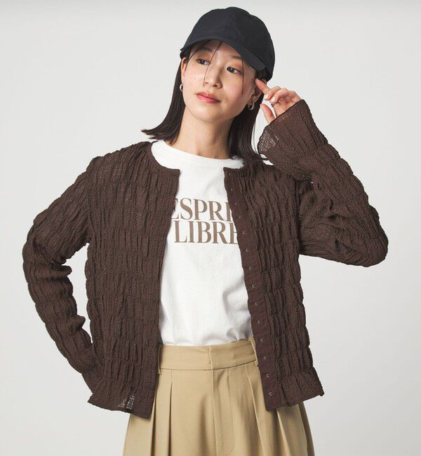 UNITED ARROWS green label relaxing「【WEB限定】＜at ease＞シアー サッカーライク クルーネック カーディガン」|カーディガン|DK.BROWN