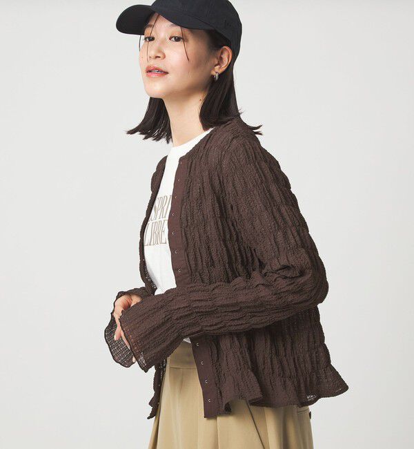 UNITED ARROWS green label relaxing「【WEB限定】＜at ease＞シアー サッカーライク クルーネック カーディガン」|カーディガン|