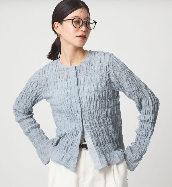 UNITED ARROWS green label relaxing「【WEB限定】＜at ease＞シアー サッカーライク クルーネック カーディガン」|カーディガン|LT.BLUE