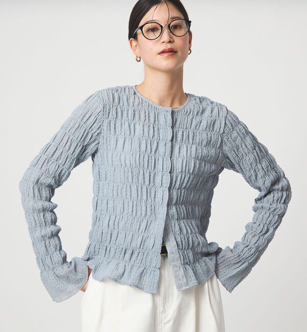 UNITED ARROWS green label relaxing「【WEB限定】＜at ease＞シアー サッカーライク クルーネック カーディガン」|カーディガン|