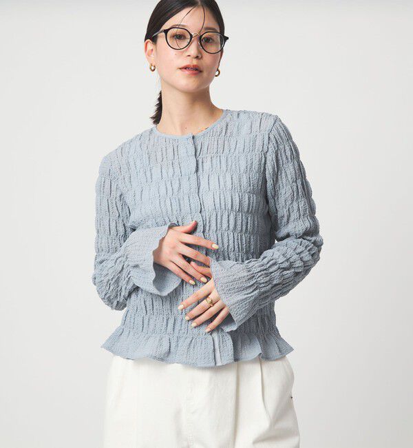 UNITED ARROWS green label relaxing「【WEB限定】＜at ease＞シアー サッカーライク クルーネック カーディガン」|カーディガン|