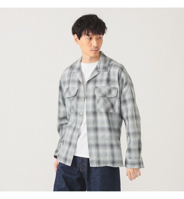 BEAMS「オンブレチェック オープンカラー シャツ」|シャツ・ブラウス|LT.GREY
