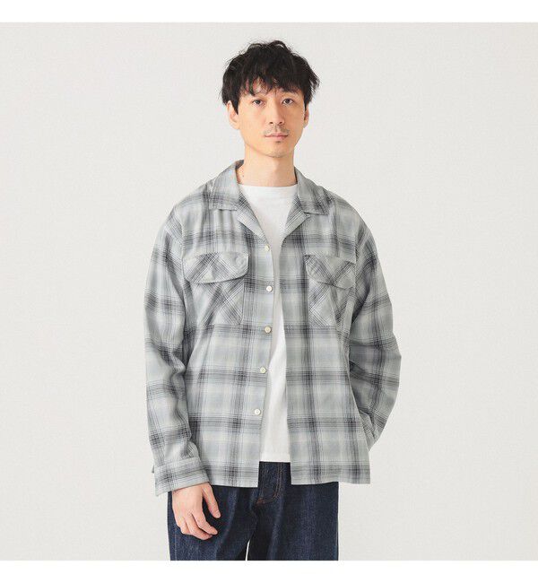 BEAMS「オンブレチェック オープンカラー シャツ」|シャツ・ブラウス|