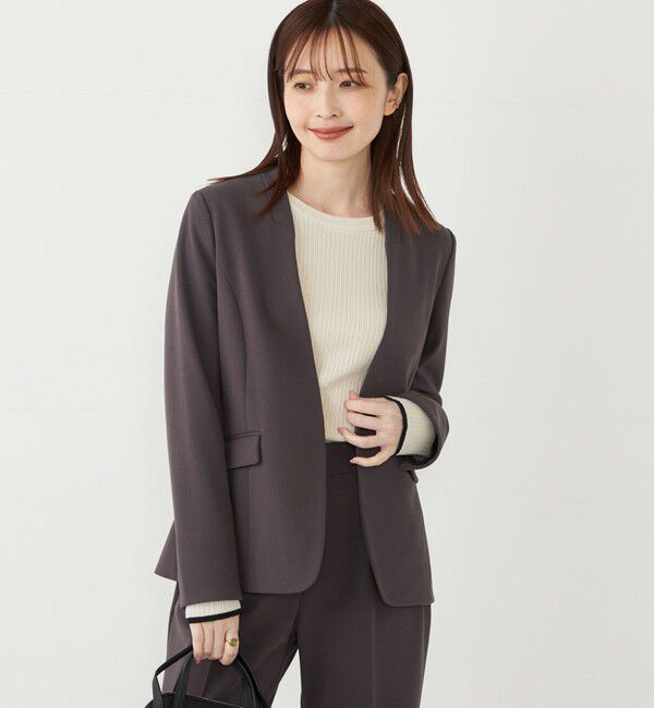 SHIPS Colors 「SHIPS Colors:ストレッチ ジョーゼット Vカラー ジャケット2(セットアップ対応可能)◇」|ノーカラージャケット|ダークグレー