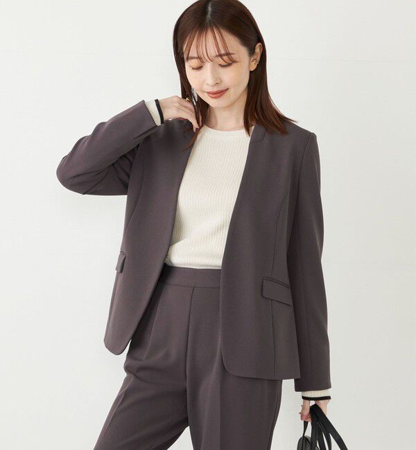 SHIPS Colors 「SHIPS Colors:ストレッチ ジョーゼット Vカラー ジャケット2(セットアップ対応可能)◇」|ノーカラージャケット|