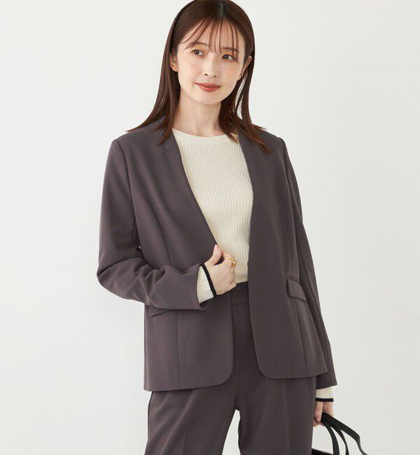 SHIPS Colors 「SHIPS Colors:ストレッチ ジョーゼット Vカラー ジャケット2(セットアップ対応可能)◇」|ノーカラージャケット|