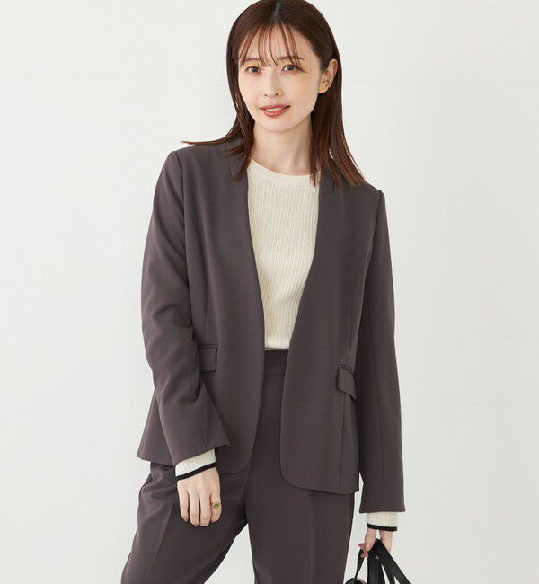 SHIPS Colors 「SHIPS Colors:ストレッチ ジョーゼット Vカラー ジャケット2(セットアップ対応可能)◇」|ノーカラージャケット|