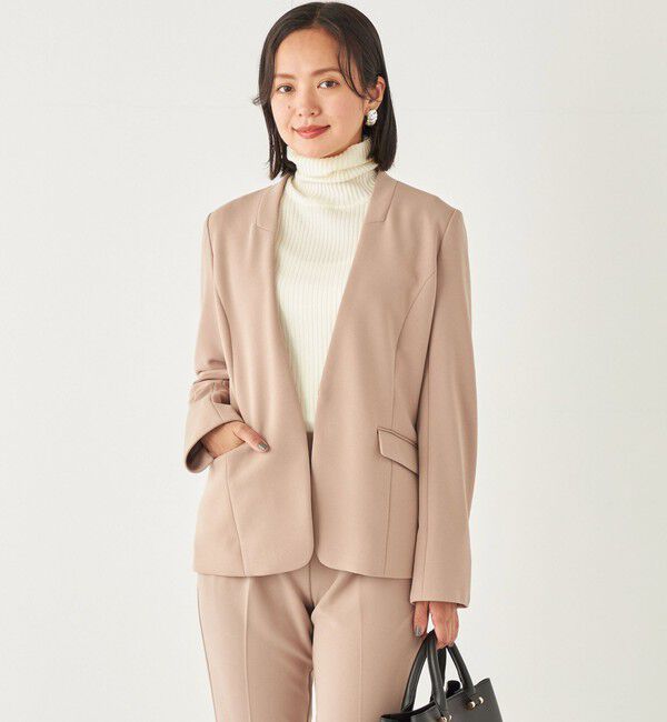 SHIPS Colors 「SHIPS Colors:ストレッチ ジョーゼット Vカラー ジャケット2(セットアップ対応可能)◇」|ノーカラージャケット|