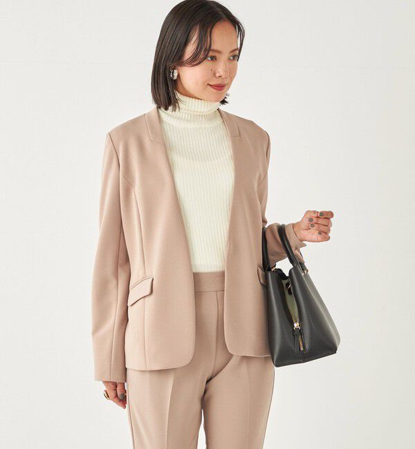 SHIPS Colors 「SHIPS Colors:ストレッチ ジョーゼット Vカラー ジャケット2(セットアップ対応可能)◇」|ノーカラージャケット|