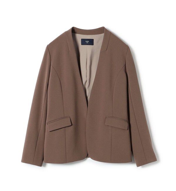 SHIPS Colors 「SHIPS Colors:ストレッチ ジョーゼット Vカラー ジャケット2(セットアップ対応可能)◇」|ノーカラージャケット|ブラウン