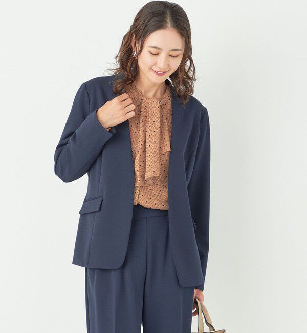 SHIPS Colors 「SHIPS Colors:ストレッチ ジョーゼット Vカラー ジャケット2(セットアップ対応可能)◇」|ノーカラージャケット|