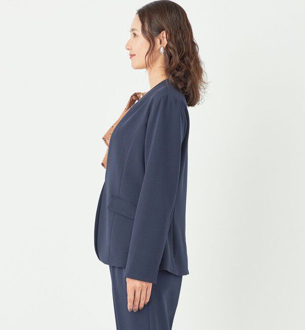 SHIPS Colors 「SHIPS Colors:ストレッチ ジョーゼット Vカラー ジャケット2(セットアップ対応可能)◇」|ノーカラージャケット|