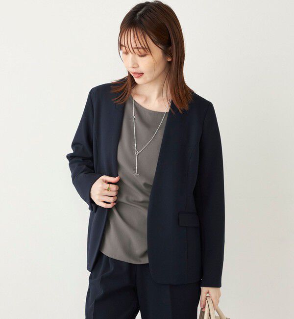 SHIPS Colors 「SHIPS Colors:ストレッチ ジョーゼット Vカラー ジャケット2(セットアップ対応可能)◇」|ノーカラージャケット|