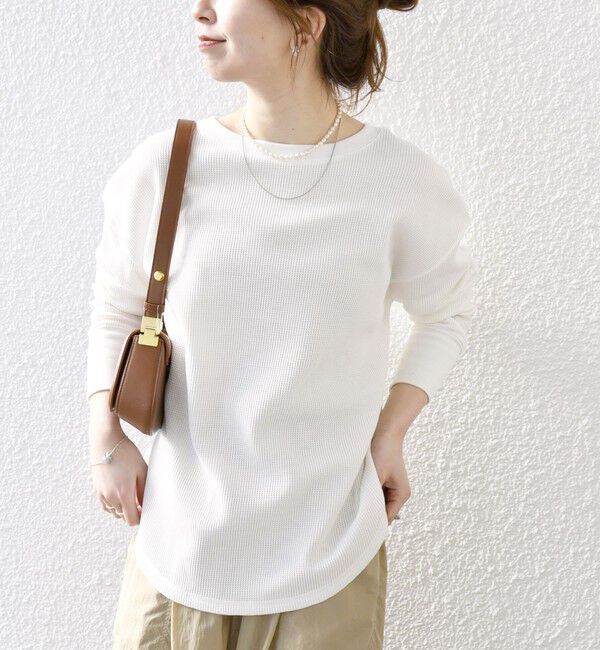 SHIPS any「SHIPS any:〈洗濯機可能〉ワッフル  レースアップ ラウンドヘム プルオーバー」|Tシャツ・カットソー|