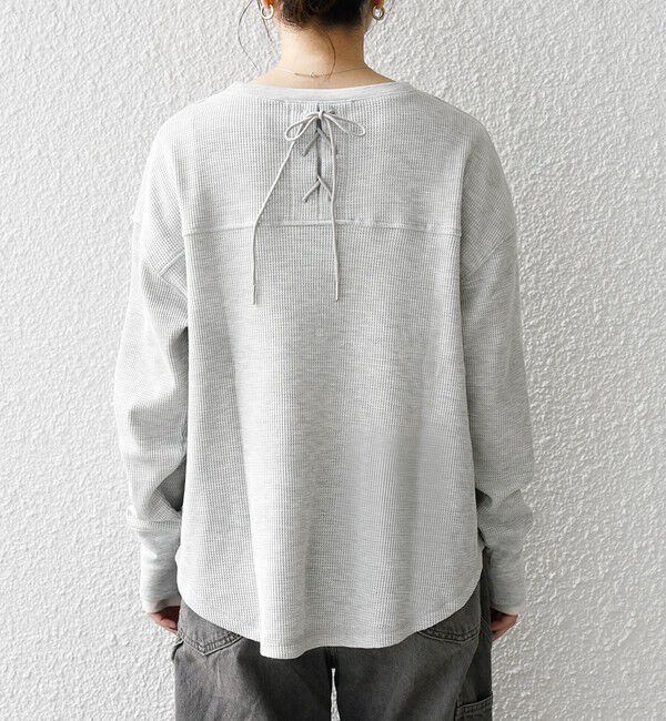 SHIPS any「SHIPS any:〈洗濯機可能〉ワッフル  レースアップ ラウンドヘム プルオーバー」|Tシャツ・カットソー|