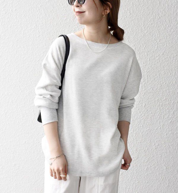 SHIPS any「SHIPS any:〈洗濯機可能〉ワッフル  レースアップ ラウンドヘム プルオーバー」|Tシャツ・カットソー|