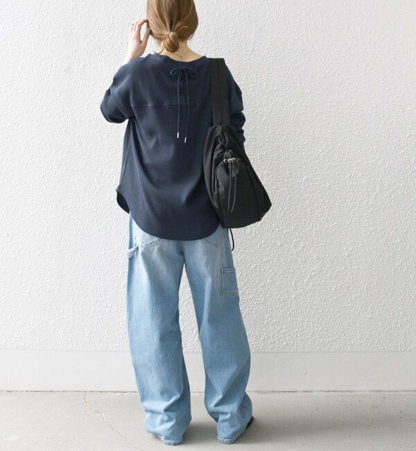 SHIPS any「SHIPS any:〈洗濯機可能〉ワッフル  レースアップ ラウンドヘム プルオーバー」|Tシャツ・カットソー|