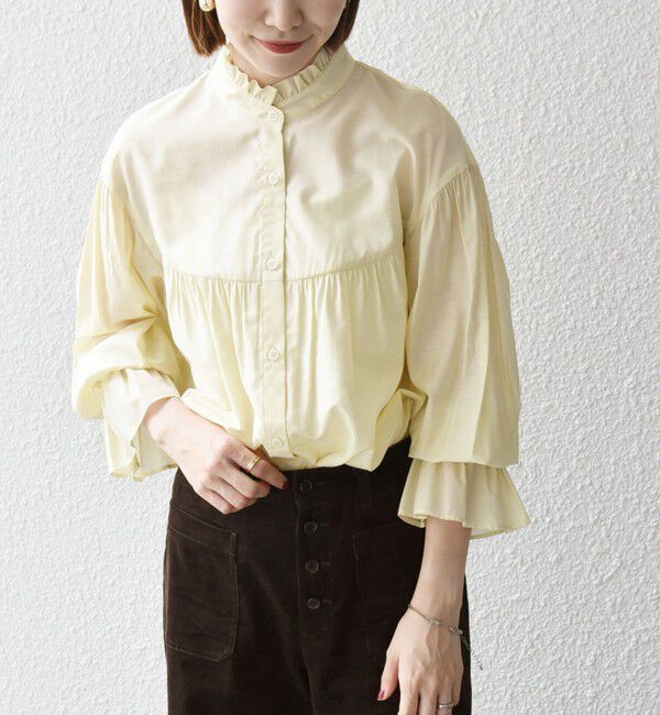 SHIPS any「SHIPS any:〈手洗い可能〉ヴィンテージサテン フリル ギャザー シャツ ブラウス」|シャツ・ブラウス|