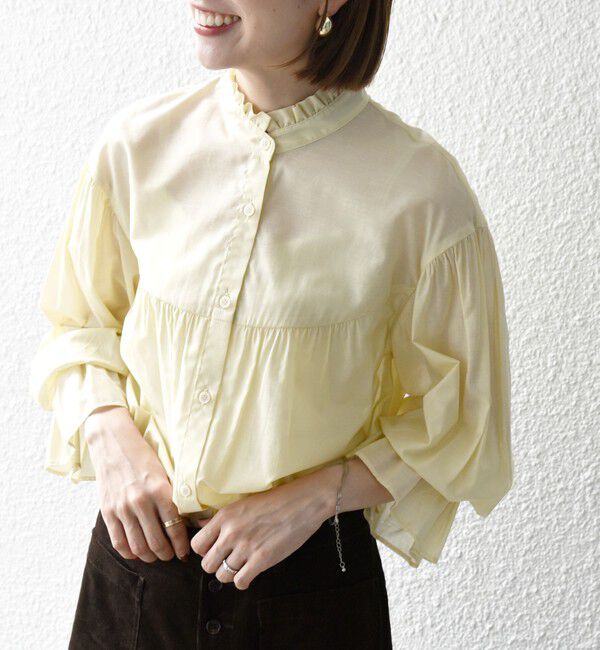 SHIPS any「SHIPS any:〈手洗い可能〉ヴィンテージサテン フリル ギャザー シャツ ブラウス」|シャツ・ブラウス|