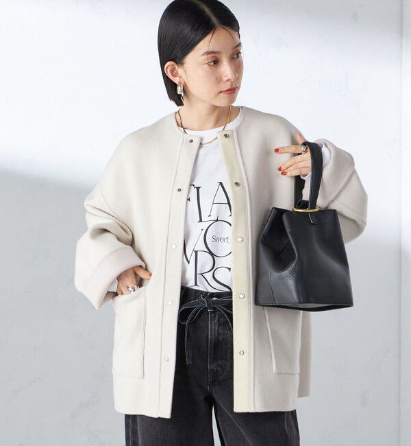 SHIPS for women「リバー ファー ポケット コート」|ノーカラーコート|