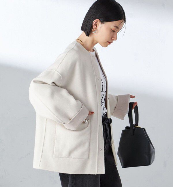 SHIPS for women「リバー ファー ポケット コート」|ノーカラーコート|