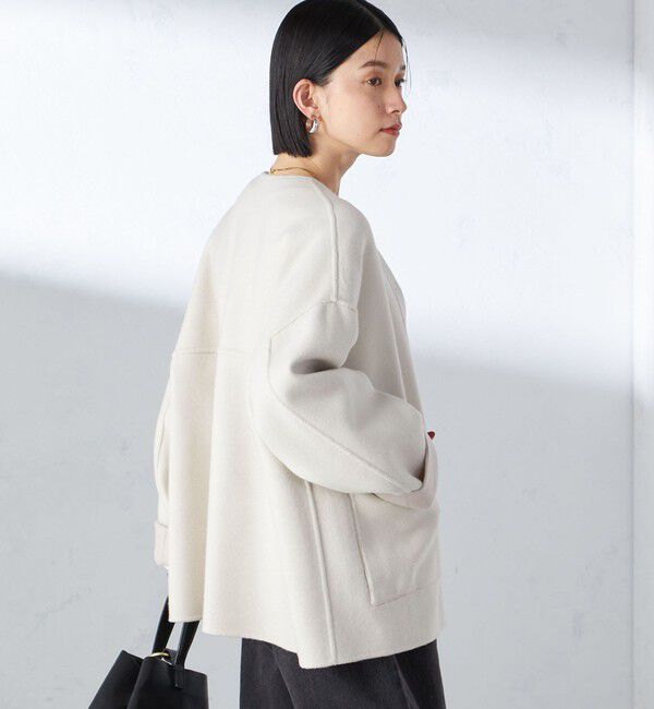 SHIPS for women「リバー ファー ポケット コート」|ノーカラーコート|