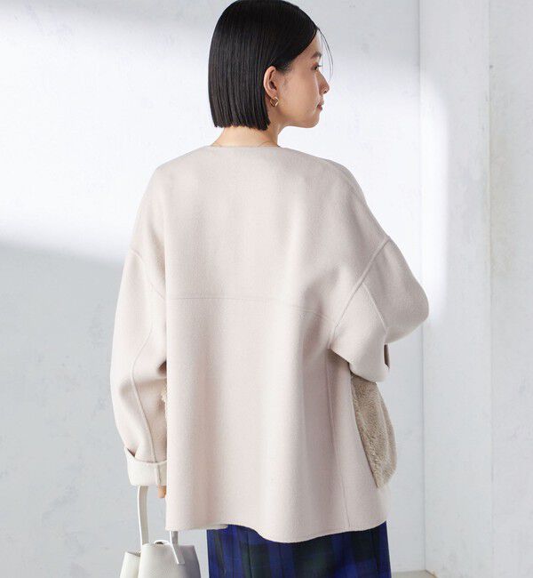 SHIPS for women「リバー ファー ポケット コート」|ノーカラーコート|