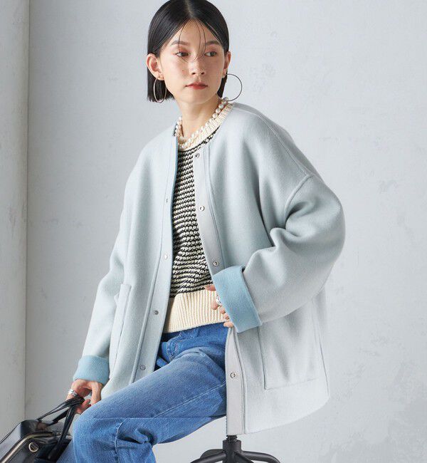 SHIPS for women「リバー ファー ポケット コート」|ノーカラーコート|