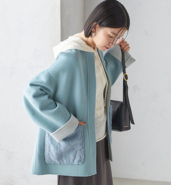 SHIPS for women「リバー ファー ポケット コート」|ノーカラーコート|